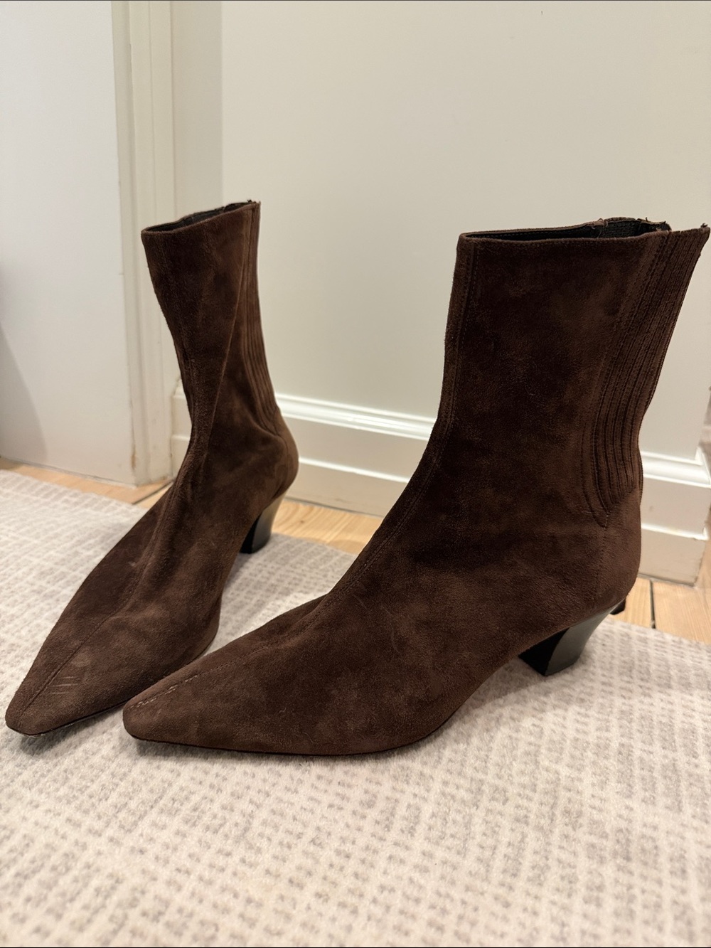Aquazzura Dark Brown Suede Pointed Ankle Booties